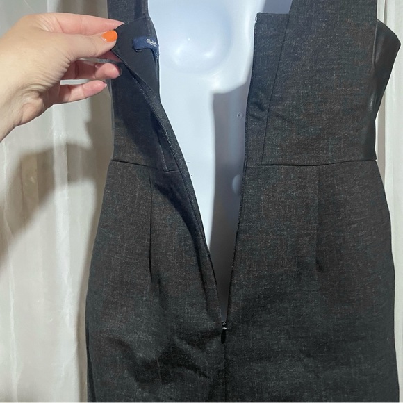 Madewell Dark Gray Sleeveless Career Sheath Dress with Leather Inserts Size 4 - Picture 9 of 13
